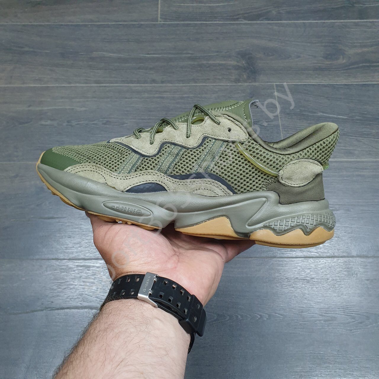 Зелёные мужские, подростковые и женские кроссовки Адидас | Adidas Ozweego  Trace Cargo в sport365shoes.by интернет-магазине, в Минске