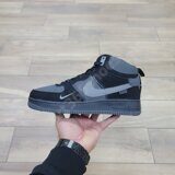 Кроссовки Nike Air Force 1 Mid Black Gray с мехом